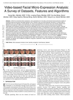 Video-based Facial Micro-Expression Analysis: A Survey of Datasets,
  Features and Algorithms