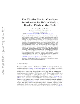 The Circular Matern Covariance Function and its Link to Markov Random
  Fields on the Circle