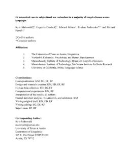Grammatical cues to subjecthood are redundant in a majority of simple
  clauses across languages