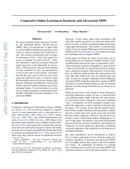 Cooperative Online Learning in Stochastic and Adversarial MDPs