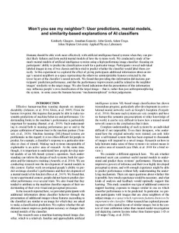 Won't you see my neighbor?: User predictions, mental models, and
  similarity-based explanations of AI classifiers