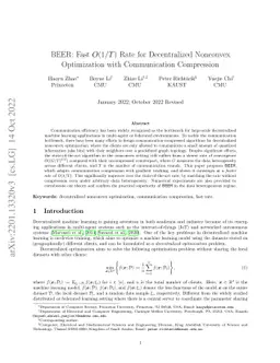 BEER: Fast $O(1/T)$ Rate for Decentralized Nonconvex Optimization with
  Communication Compression