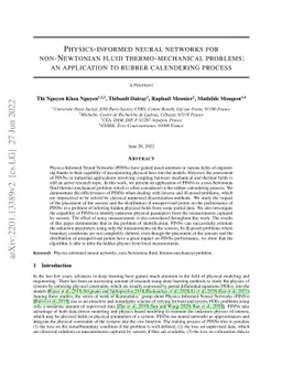 Physics-informed neural networks for non-Newtonian fluid
  thermo-mechanical problems: an application to rubber calendering process