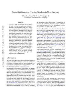 Neural Collaborative Filtering Bandits via Meta Learning