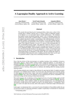 A Lagrangian Duality Approach to Active Learning