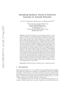 Identifying Backdoor Attacks in Federated Learning via Anomaly Detection