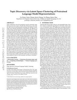 Topic Discovery via Latent Space Clustering of Pretrained Language Model
  Representations