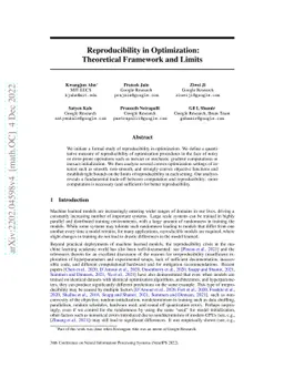 Reproducibility in Optimization: Theoretical Framework and Limits