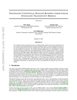 Stochastic Contextual Dueling Bandits under Linear Stochastic
  Transitivity Models