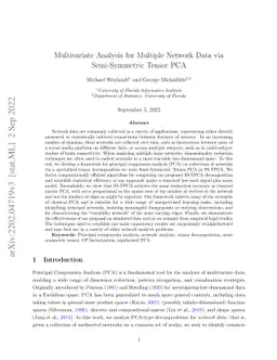 Multivariate Analysis for Multiple Network Data via Semi-Symmetric
  Tensor PCA