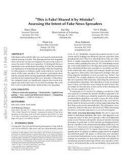 "This is Fake! Shared it by Mistake": Assessing the Intent of Fake News
  Spreaders