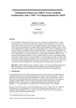 Orthogonal Matrices for MBAT Vector Symbolic Architectures, and a "Soft"
  VSA Representation for JSON