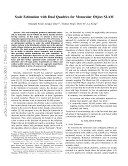 Scale Estimation with Dual Quadrics for Monocular Object SLAM
