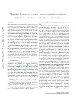 Measuring disentangled generative spatio-temporal representation