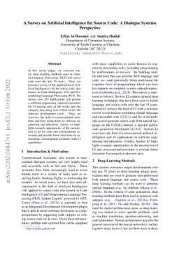 A Survey on Artificial Intelligence for Source Code: A Dialogue Systems
  Perspective