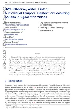 OWL (Observe, Watch, Listen): Audiovisual Temporal Context for
  Localizing Actions in Egocentric Videos