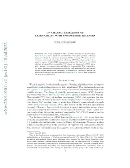 On characterizations of learnability with computable learners