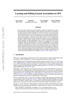 Locating and Editing Factual Associations in GPT