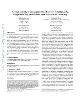 Accountability in an Algorithmic Society: Relationality, Responsibility,
  and Robustness in Machine Learning