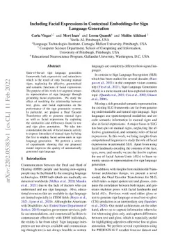 Including Facial Expressions in Contextual Embeddings for Sign Language
  Generation
