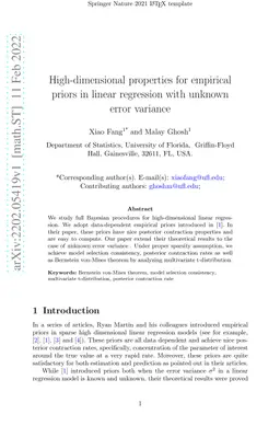 High-dimensional properties for empirical priors in linear regression
  with unknown error variance