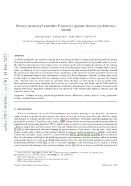 Privacy-preserving Generative Framework Against Membership Inference
  Attacks