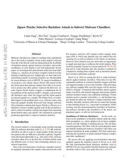 Jigsaw Puzzle: Selective Backdoor Attack to Subvert Malware Classifiers
