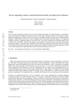 Deep soccer captioning with transformer: dataset, semantics-related
  losses, and multi-level evaluation