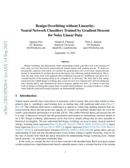 Benign Overfitting without Linearity: Neural Network Classifiers Trained by Gradient Descent for Noisy Linear Data