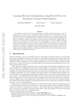 Learning Revenue Maximization using Posted Prices for Stochastic
  Strategic Patient Buyers