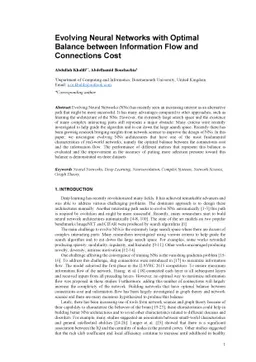 Evolving Neural Networks with Optimal Balance between Information Flow
  and Connections Cost