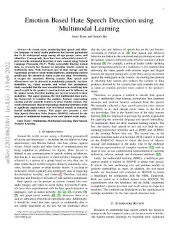 Emotion Based Hate Speech Detection using Multimodal Learning