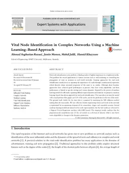 Vital Node Identification in Complex Networks Using a Machine
  Learning-Based Approach