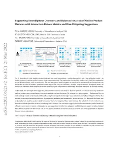 Supporting Serendipitous Discovery and Balanced Analysis of Online
  Product Reviews with Interaction-Driven Metrics and Bias-Mitigating
  Suggestions