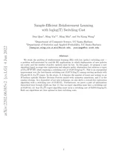 Sample-Efficient Reinforcement Learning with loglog(T) Switching Cost