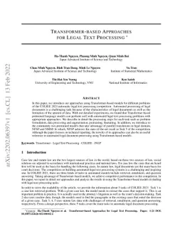 Transformer-based Approaches for Legal Text Processing