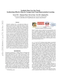 Synthetic Data Can Also Teach: Synthesizing Effective Data for
  Unsupervised Visual Representation Learning