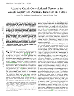 Adaptive Graph Convolutional Networks for Weakly Supervised Anomaly
  Detection in Videos