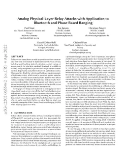 Analog Physical-Layer Relay Attacks with Application to Bluetooth and
  Phase-Based Ranging