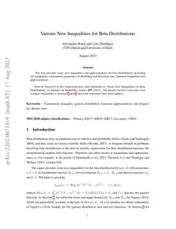 Various New Inequalities for Beta Distributions