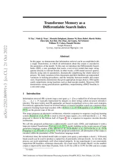 Transformer Memory as a Differentiable Search Index