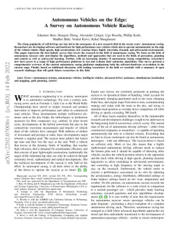 Autonomous Vehicles on the Edge: A Survey on Autonomous Vehicle Racing