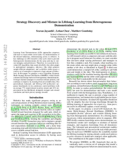 Strategy Discovery and Mixture in Lifelong Learning from Heterogeneous
  Demonstration