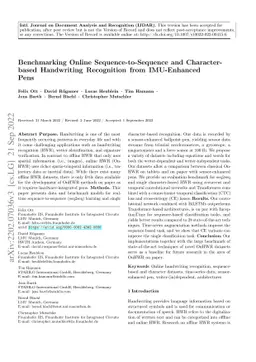 Benchmarking Online Sequence-to-Sequence and Character-based Handwriting
  Recognition from IMU-Enhanced Pens