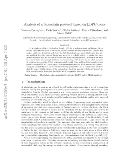 Analysis of a blockchain protocol based on LDPC codes