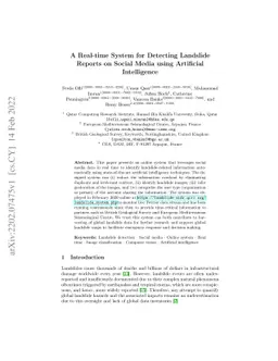 A Real-time System for Detecting Landslide Reports on Social Media using
  Artificial Intelligence