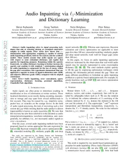 Audio Inpainting via $\ell_1$-Minimization and Dictionary Learning