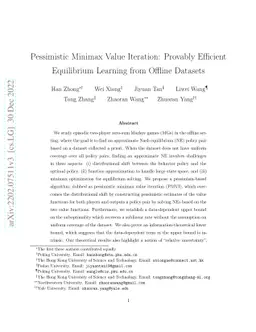 Pessimistic Minimax Value Iteration: Provably Efficient Equilibrium
  Learning from Offline Datasets