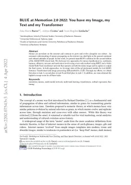 BLUE at Memotion 2.0 2022: You have my Image, my Text and my Transformer