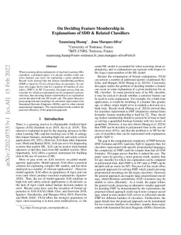 On Deciding Feature Membership in Explanations of SDD & Related
  Classifiers